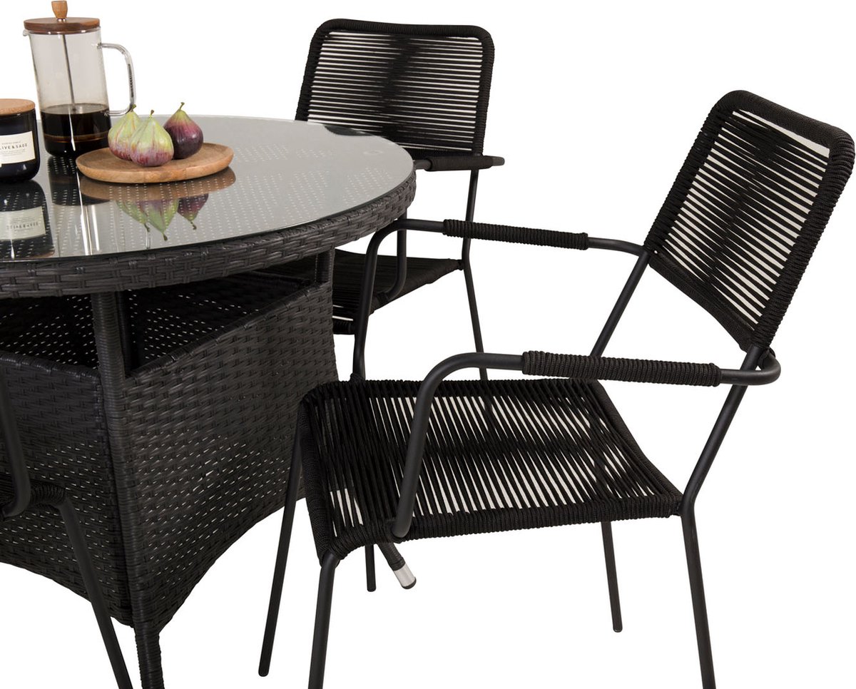 Volta Tuinmeubelset Tafel Ø90cm En 4 Stoel Armleunings Lindos. - Zwart