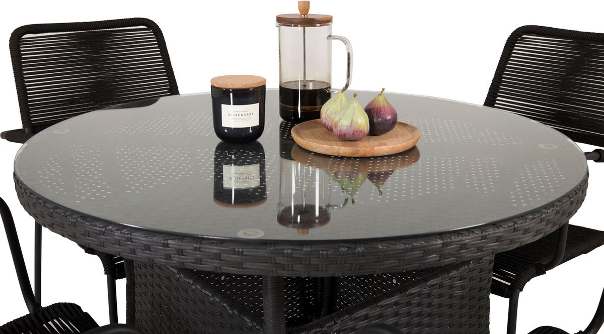 Volta Tuinmeubelset Tafel Ø90cm En 4 Stoel Armleunings Lindos. - Zwart