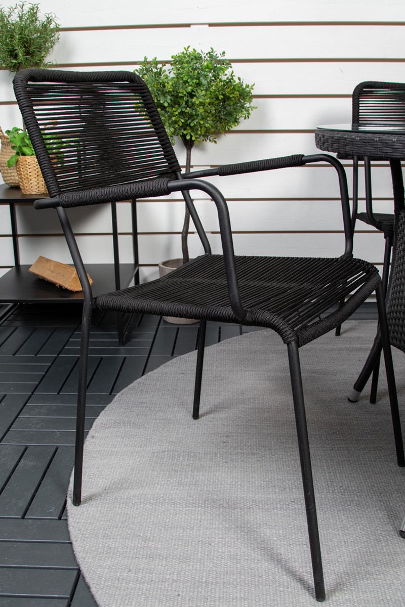Volta Tuinmeubelset Tafel Ø90cm En 4 Stoel Armleunings Lindos. - Zwart