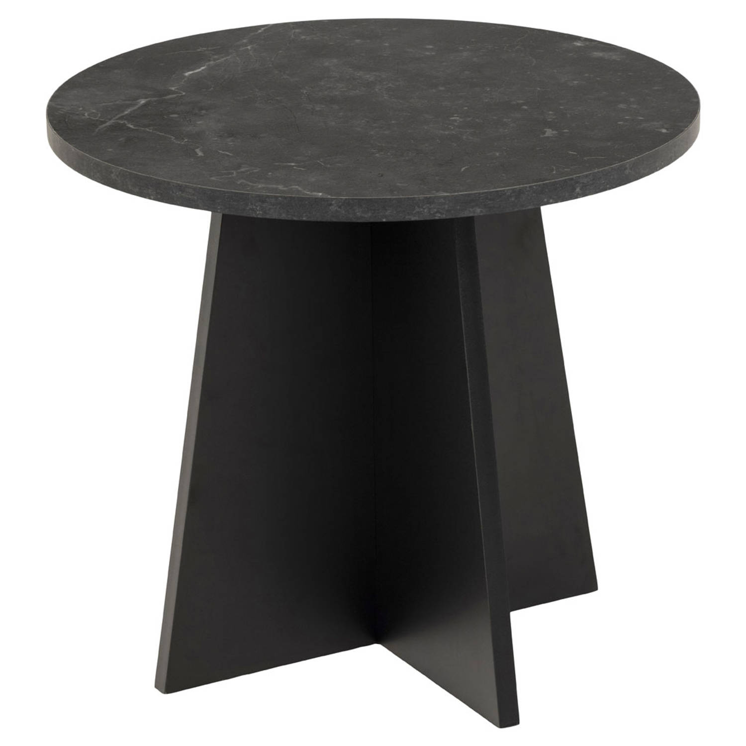 Axita Salontafel Hoektafel Diameter 50 Cm Marmerprint,. - Zwart