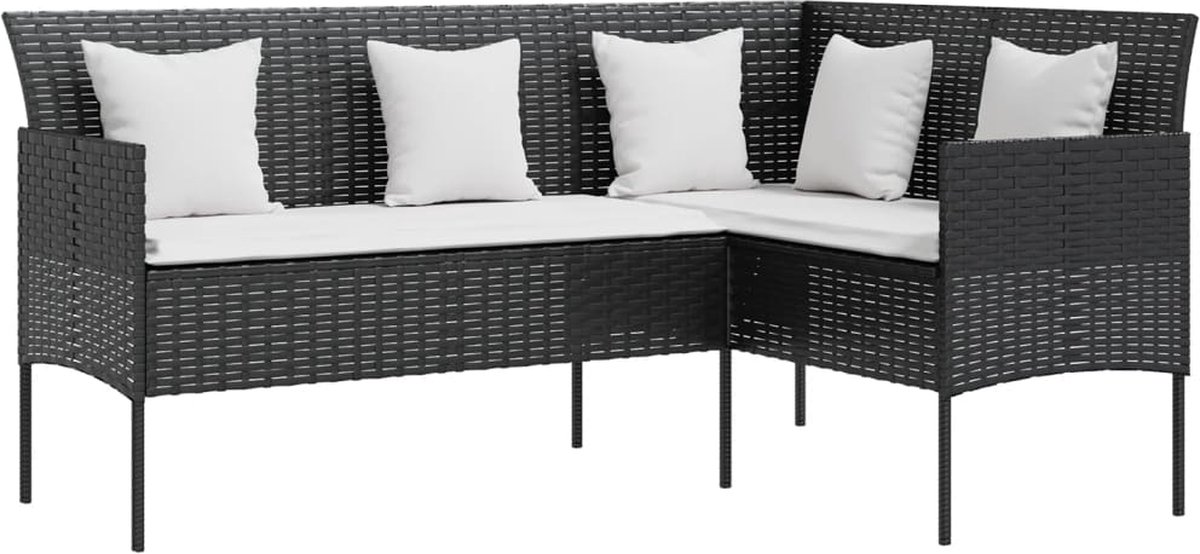 Vidaxl Loungebank Met Kussens L-vormig Poly Rattan - Zwart