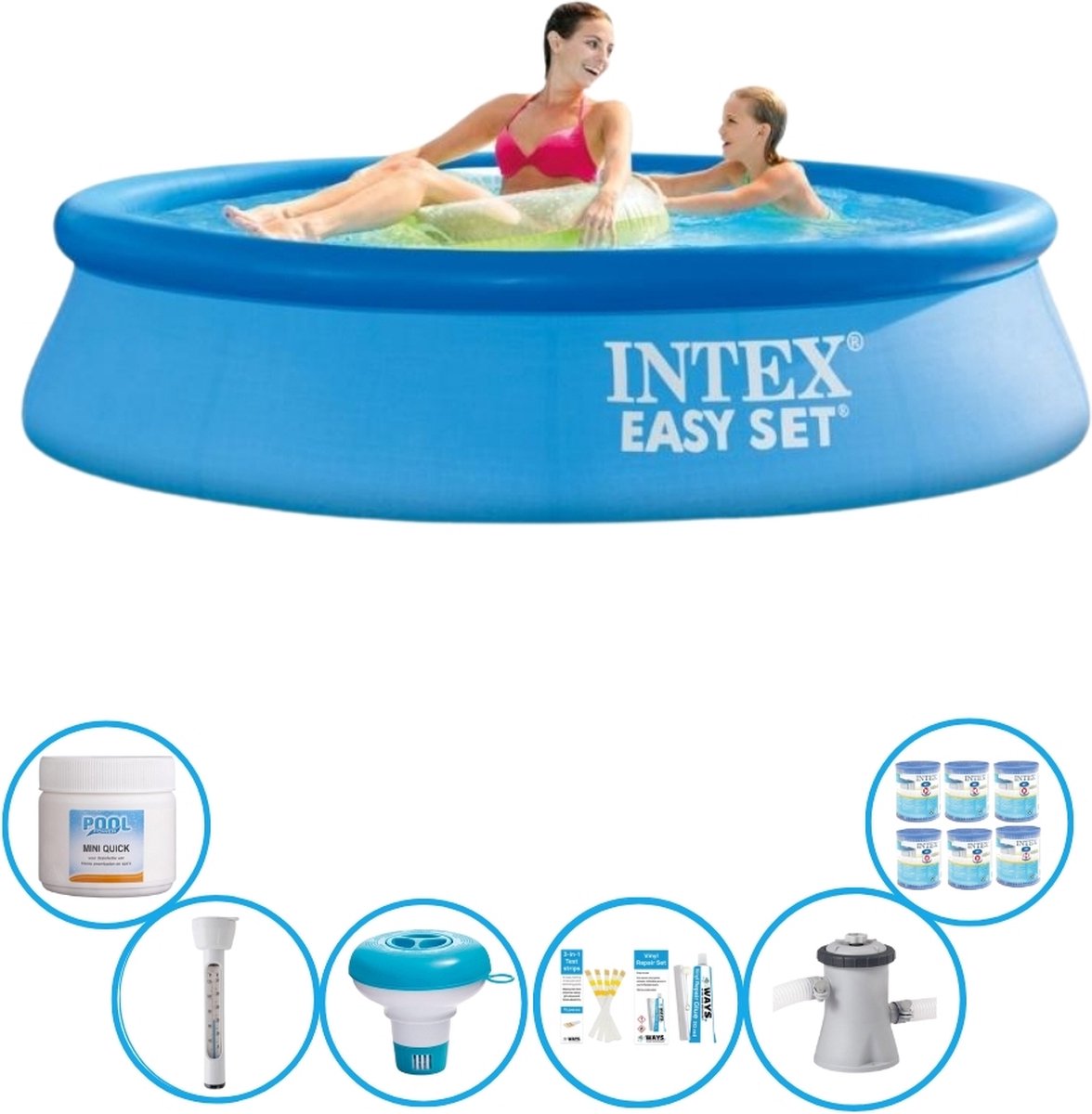 Intex Zwembad Easy Set 244x61 Cm - Zwembad Bundel - Blauw