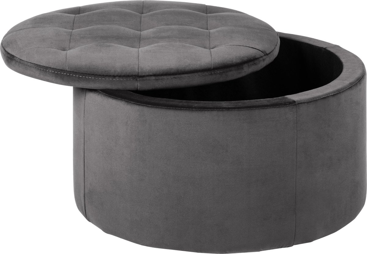 Reece Poef Velours Ø60cm Met Opbergruimte. - Grijs