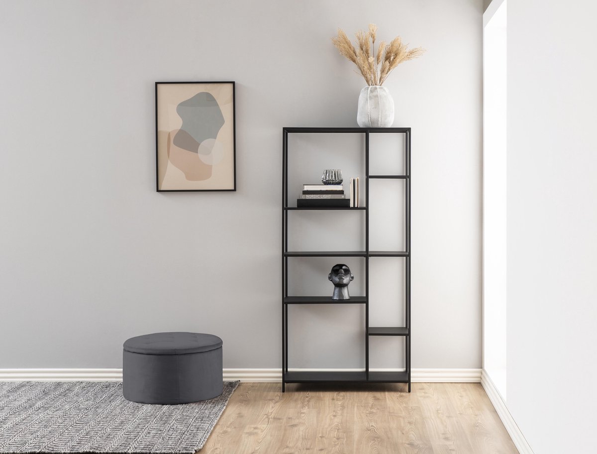 Reece Poef Velours Ø60cm Met Opbergruimte. - Grijs