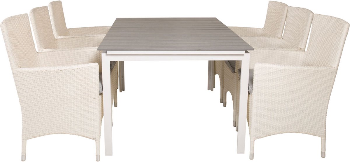 Levels Tuinmeubelset Tafel 100x160/240cm En 6 Stoel Malin, Grijs. - Wit