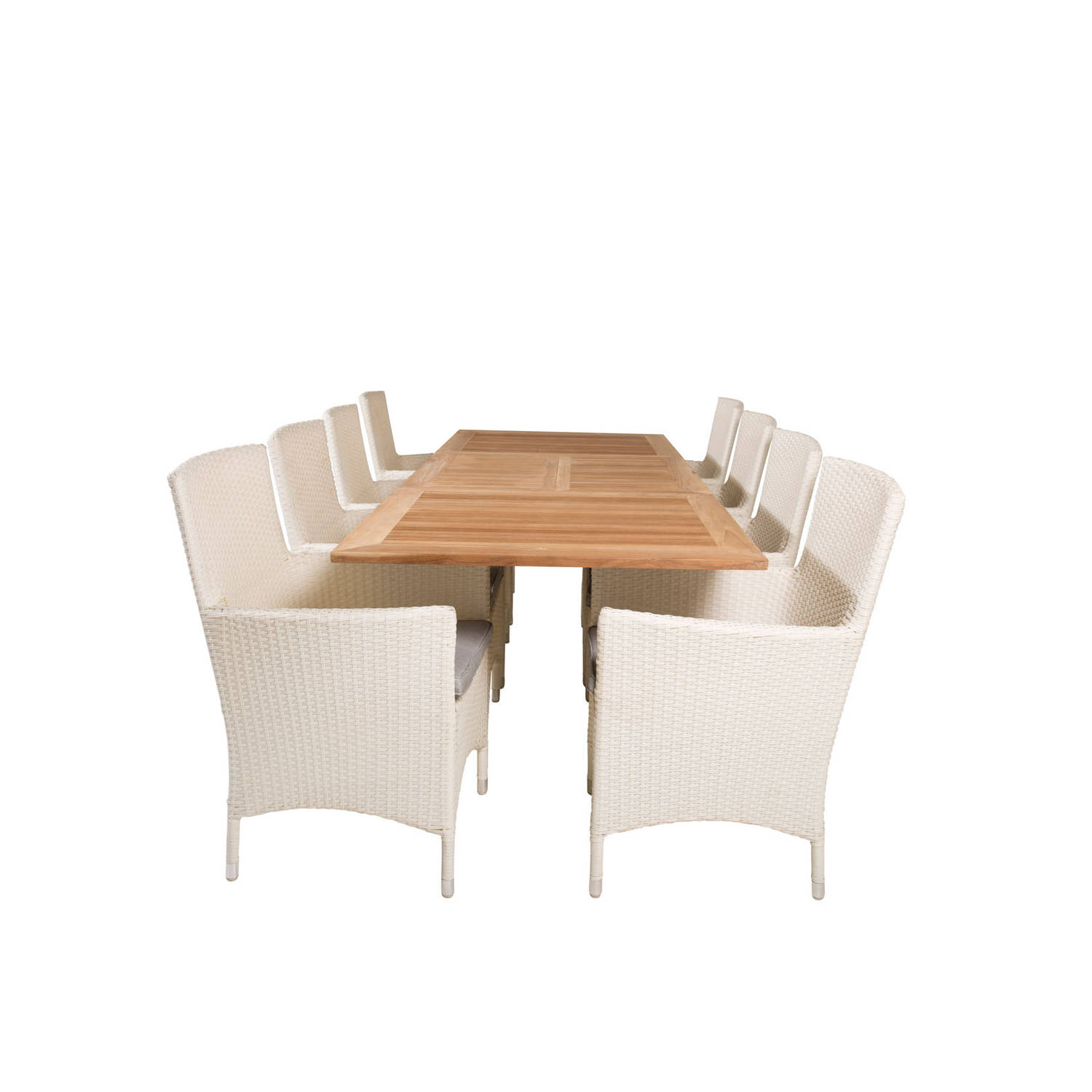 Panama Tuinmeubelset Tafel 90x160/240cm En 8 Stoel Malin, Naturel. - Wit