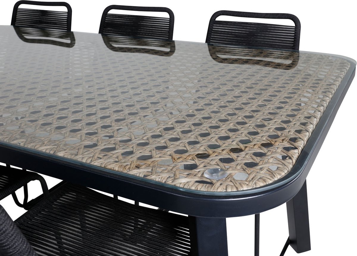 Paola Tuinmeubelset Tafel 100x200cm En 6 Stoel Stapels Lindos, Naturel. - Zwart