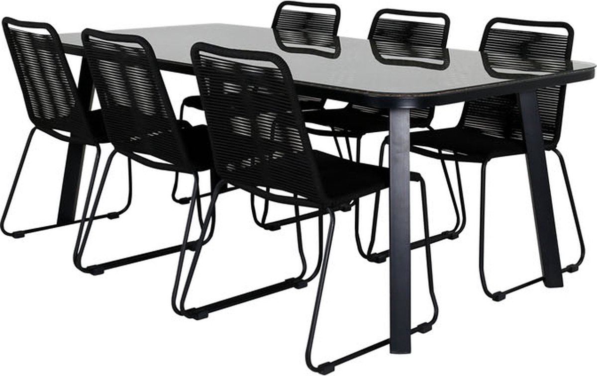 Paola Tuinmeubelset Tafel 100x200cm En 6 Stoel Stapels Lindos, Naturel. - Zwart