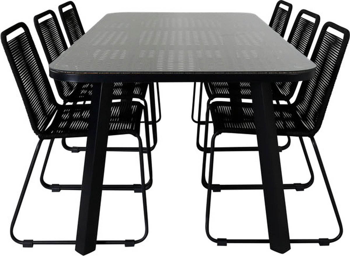 Paola Tuinmeubelset Tafel 100x200cm En 6 Stoel Stapels Lindos, Naturel. - Zwart