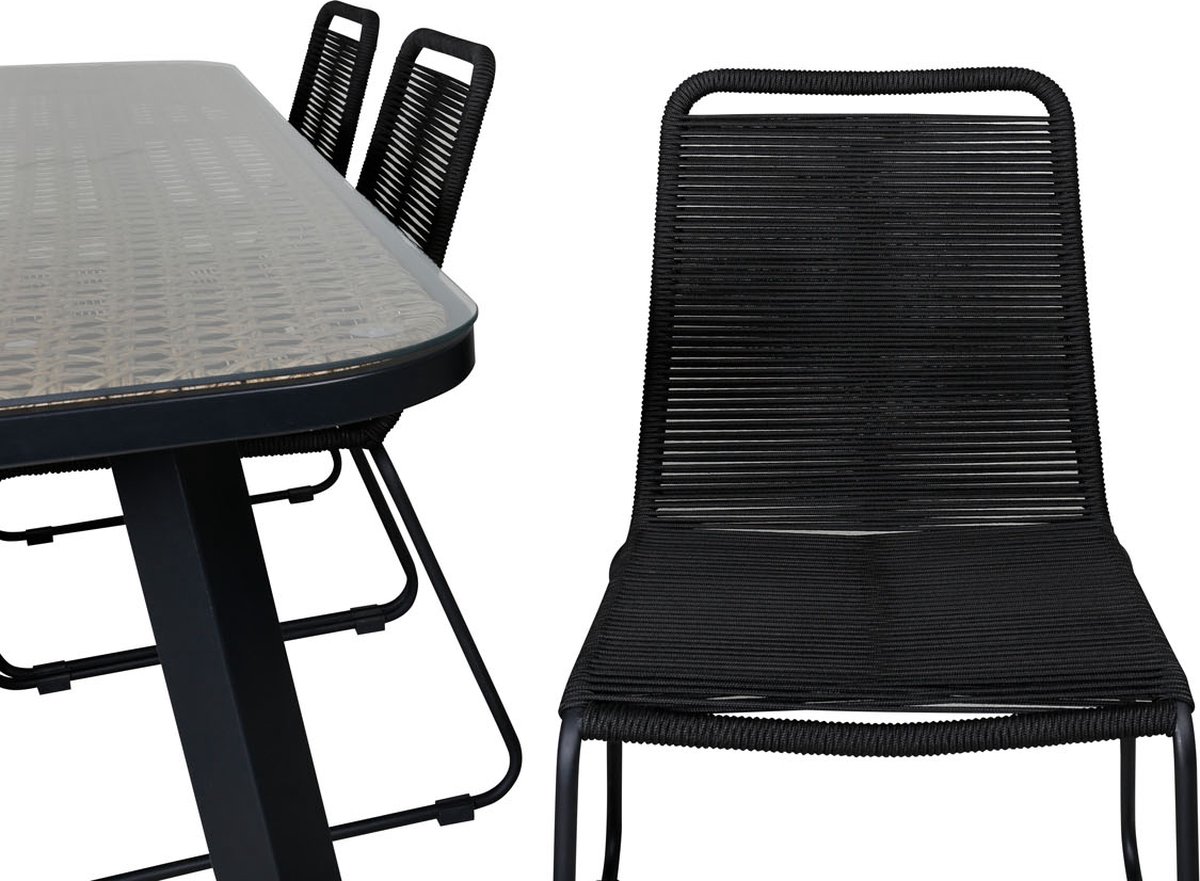 Paola Tuinmeubelset Tafel 100x200cm En 6 Stoel Stapels Lindos, Naturel. - Zwart