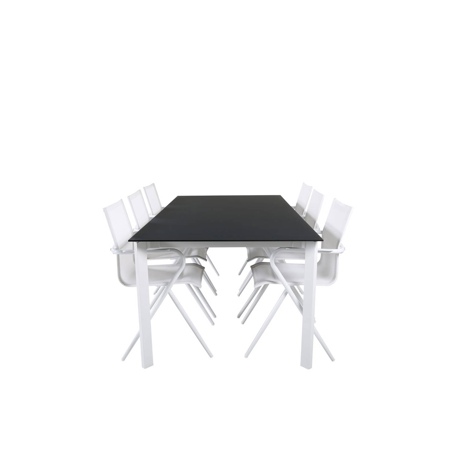 Santorini Tuinmeubelset Tafel 100x200cm En 6 Stoel Alina, Grijs, Crèmekleur. - Wit