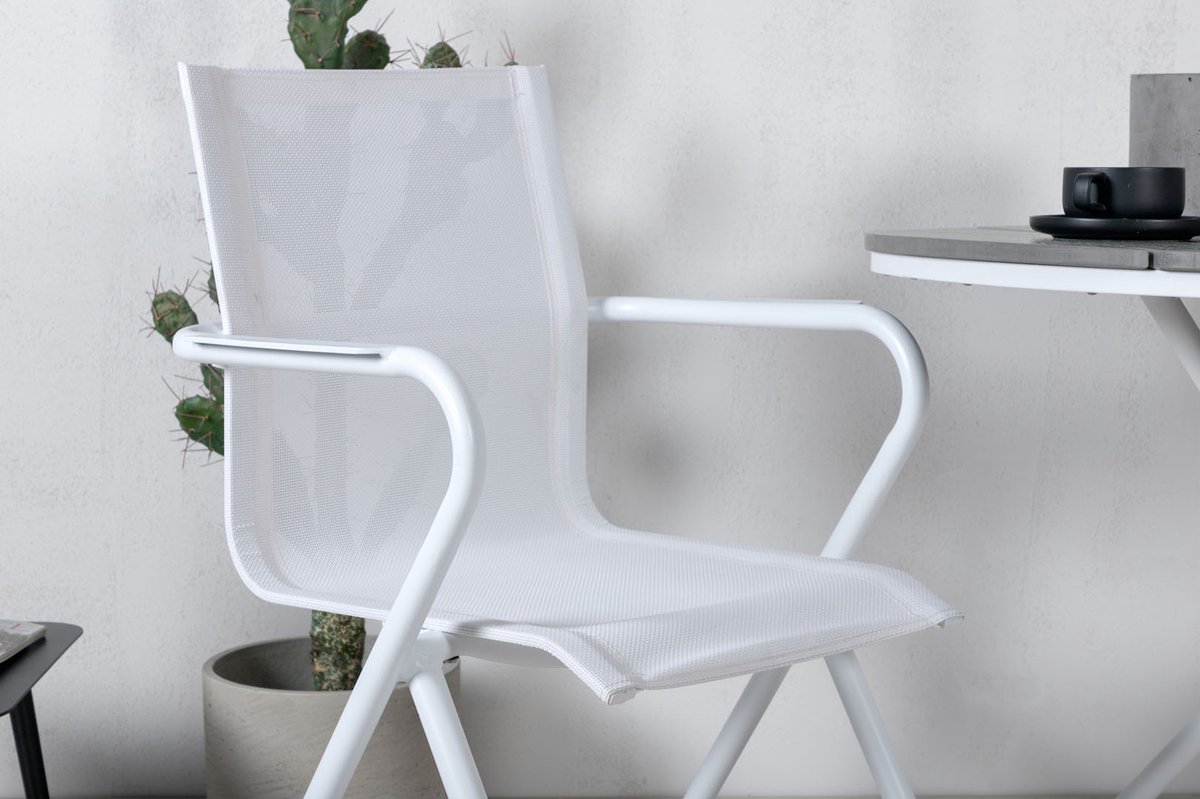 Parma Tuinmeubelset Tafel Ø90cm En 2 Stoel Alina, Grijs, Crèmekleur. - Wit