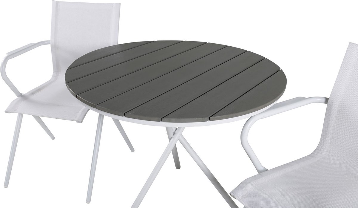 Parma Tuinmeubelset Tafel Ø90cm En 2 Stoel Alina, Grijs, Crèmekleur. - Wit