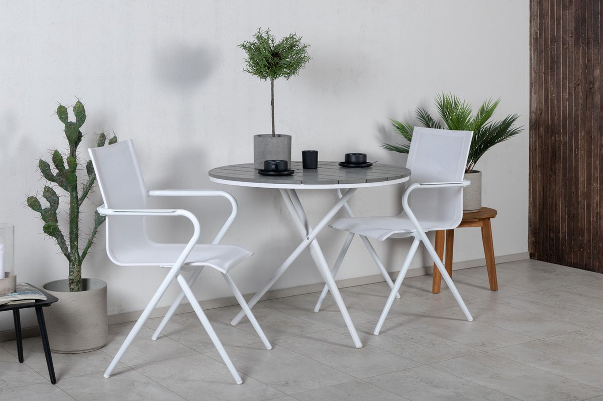 Parma Tuinmeubelset Tafel Ø90cm En 2 Stoel Alina, Grijs, Crèmekleur. - Wit