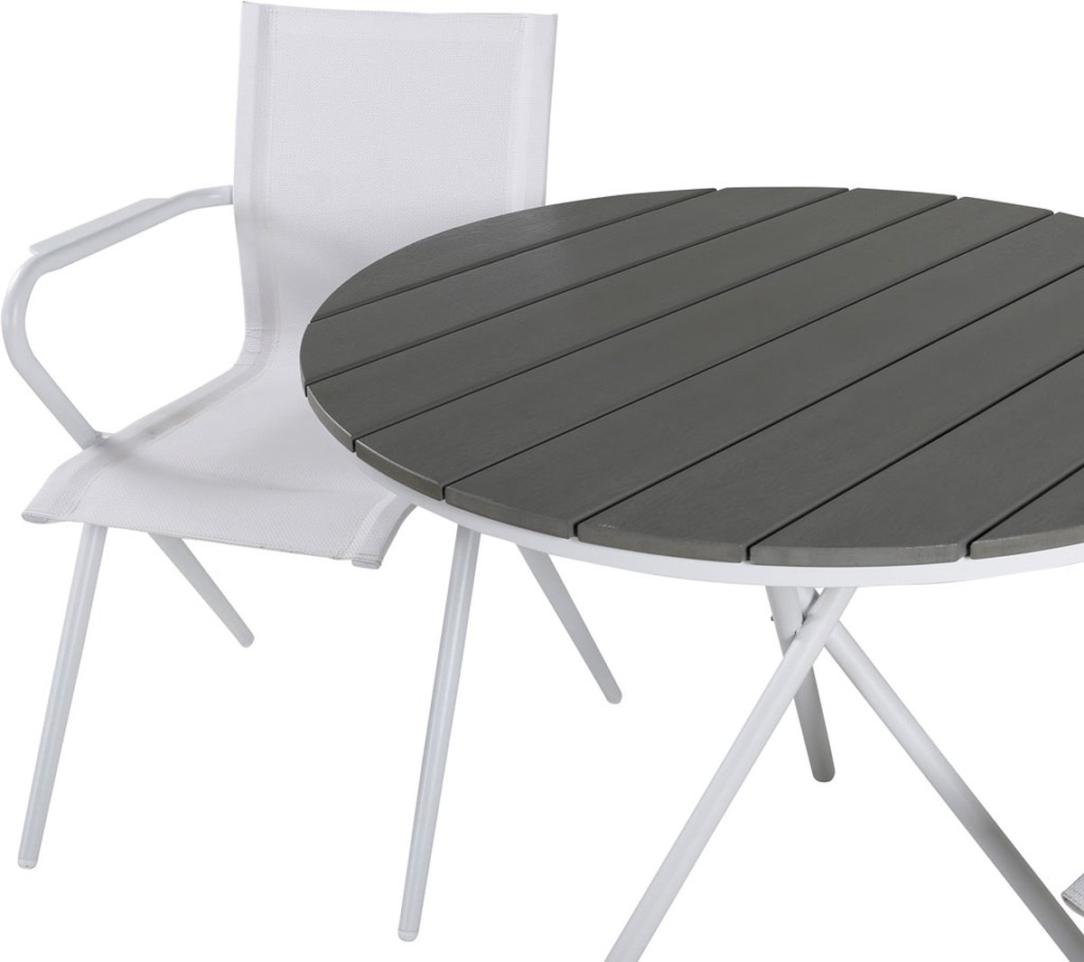 Parma Tuinmeubelset Tafel Ø90cm En 2 Stoel Alina, Grijs, Crèmekleur. - Wit