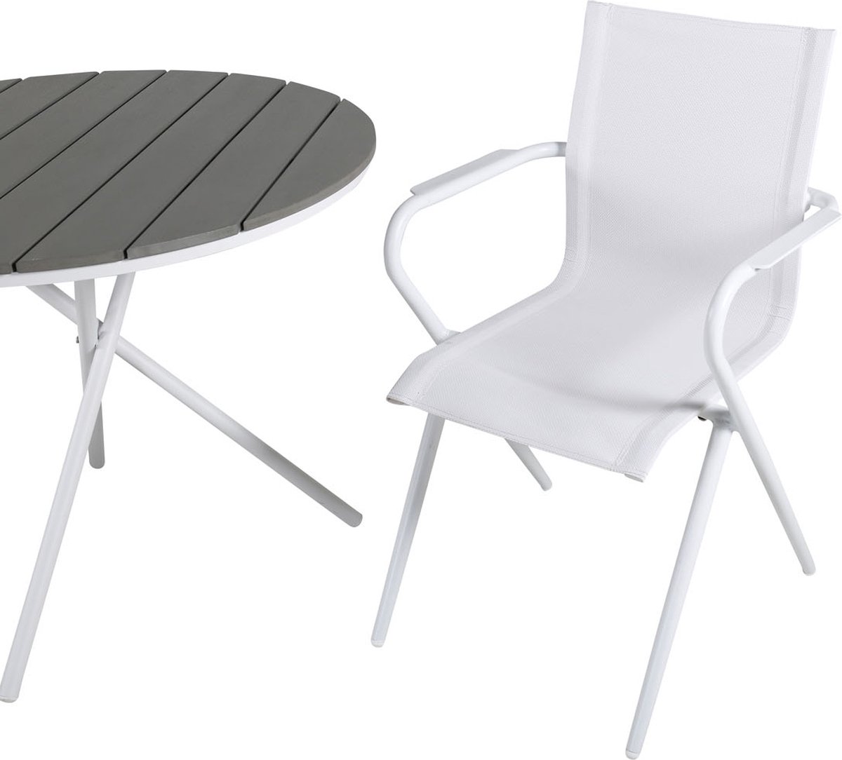 Parma Tuinmeubelset Tafel Ø90cm En 2 Stoel Alina, Grijs, Crèmekleur. - Wit