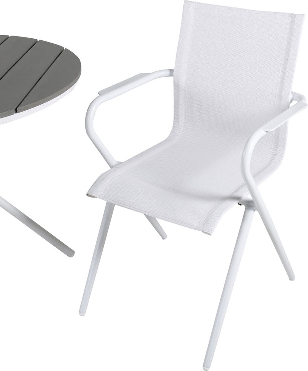 Parma Tuinmeubelset Tafel Ø90cm En 2 Stoel Alina, Grijs, Crèmekleur. - Wit