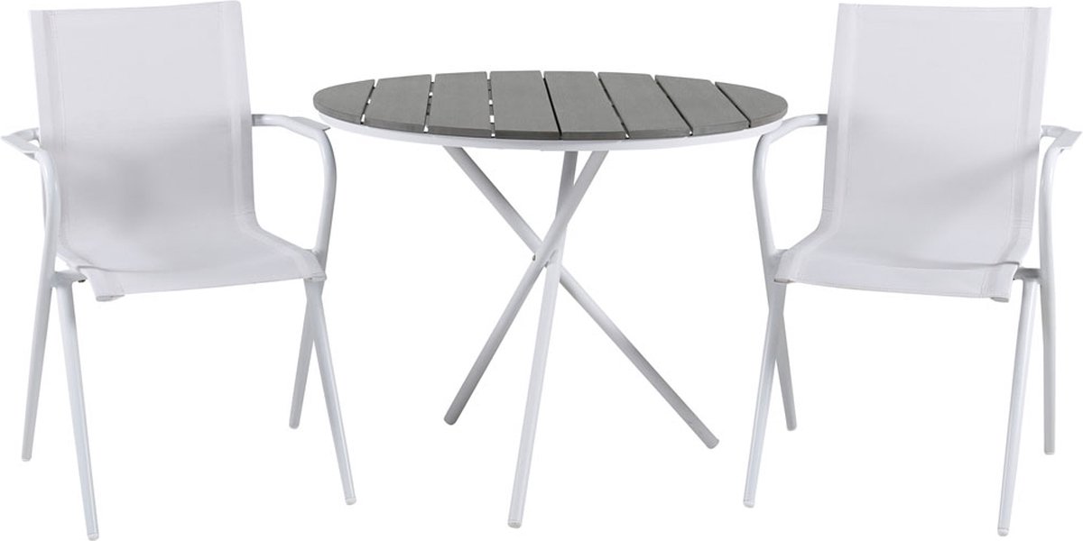 Parma Tuinmeubelset Tafel Ø90cm En 2 Stoel Alina, Grijs, Crèmekleur. - Wit