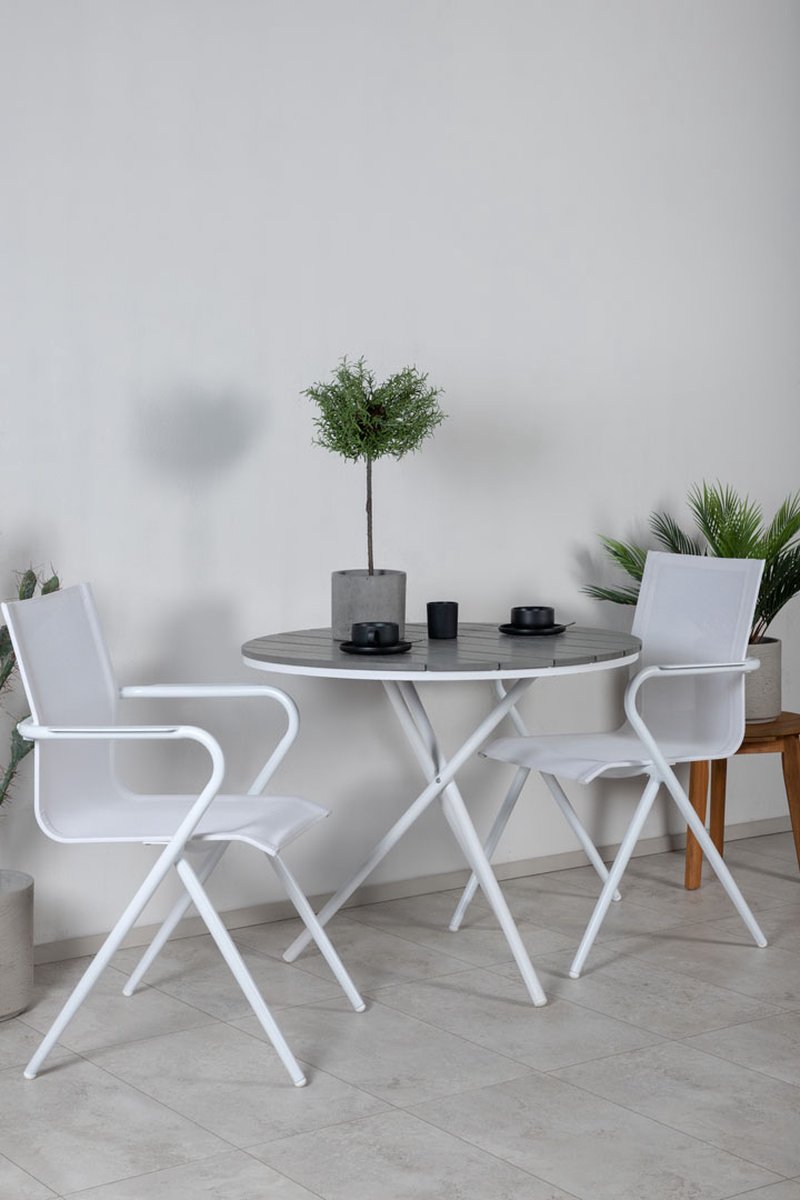 Parma Tuinmeubelset Tafel Ø90cm En 2 Stoel Alina, Grijs, Crèmekleur. - Wit