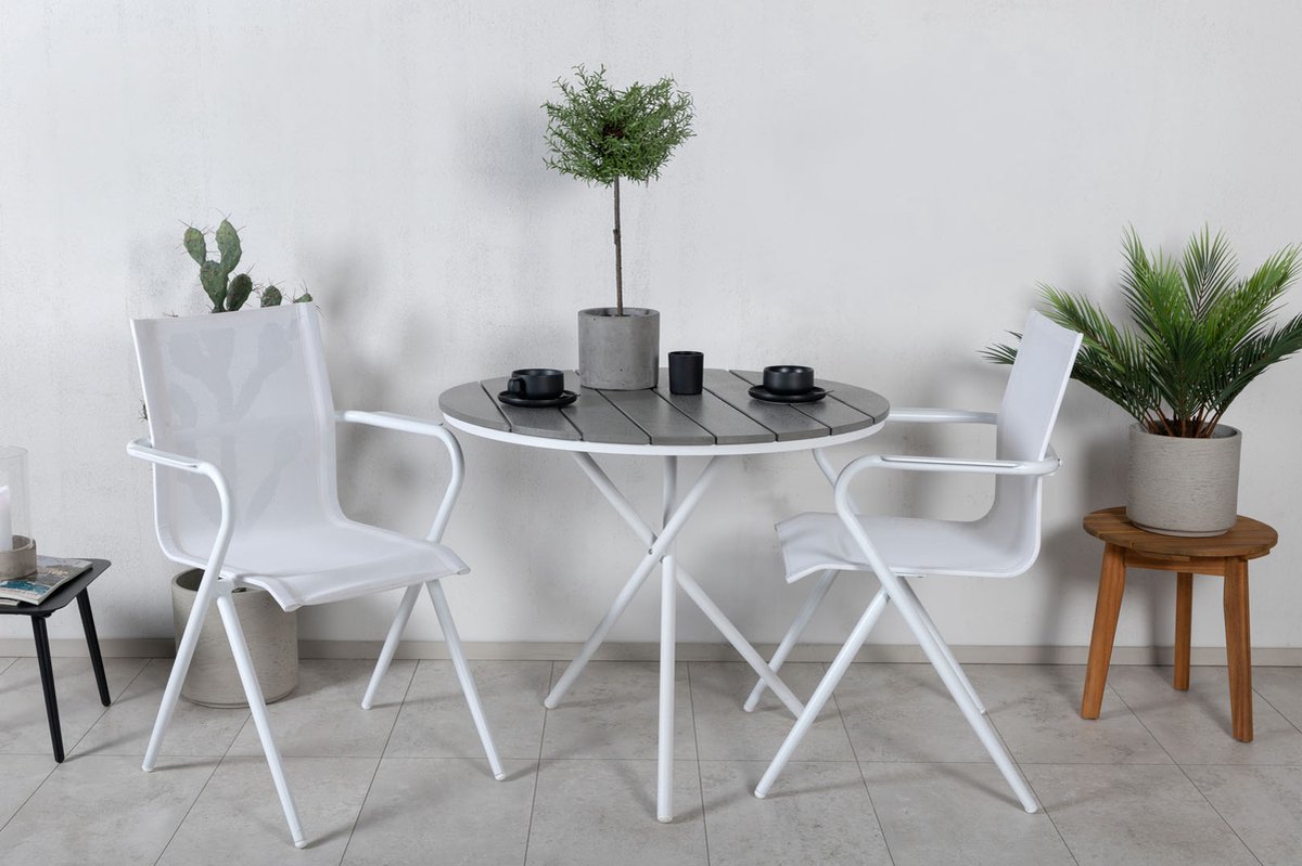 Parma Tuinmeubelset Tafel Ø90cm En 2 Stoel Alina, Grijs, Crèmekleur. - Wit