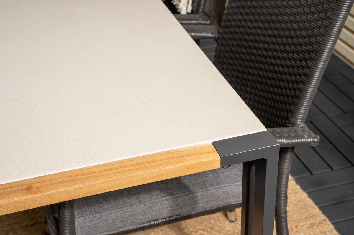 Texas Tuinmeubelset Tafel 100x200cm En 6 Stoel Anna, Grijs, Naturel. - Zwart