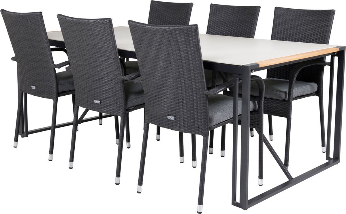 Texas Tuinmeubelset Tafel 100x200cm En 6 Stoel Anna, Grijs, Naturel. - Zwart