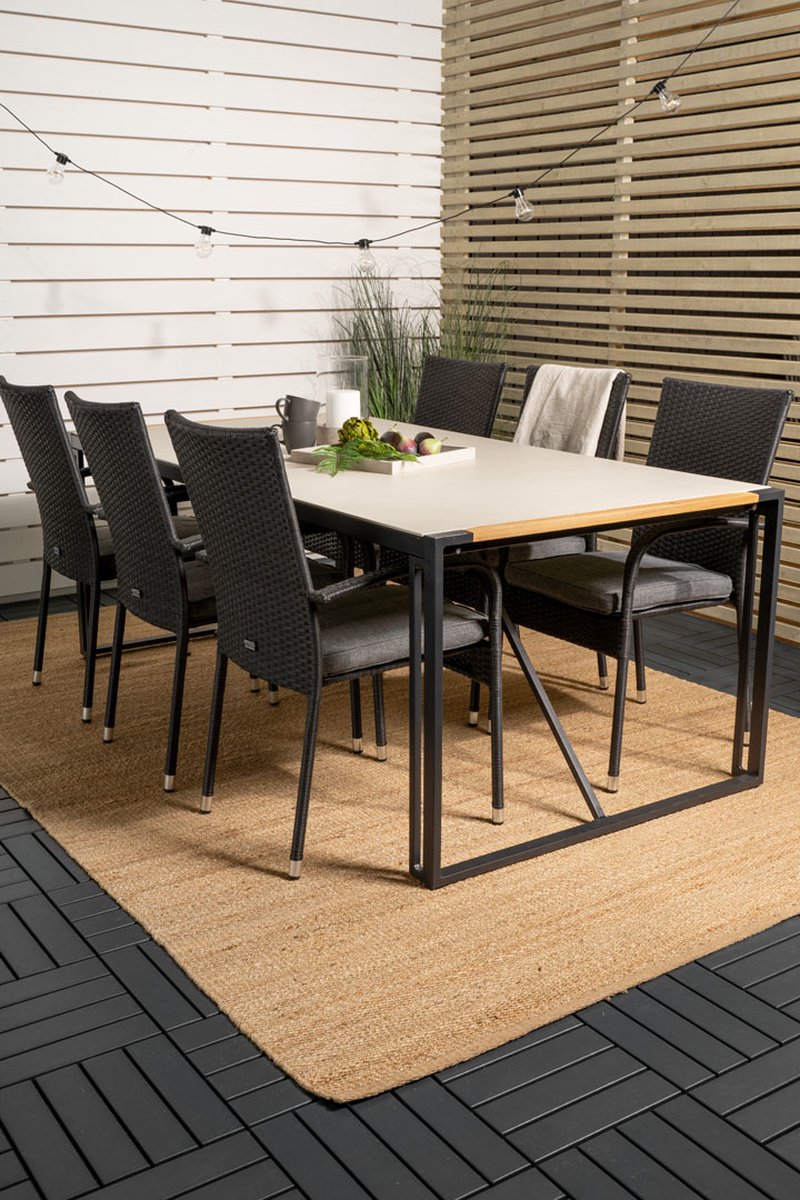 Texas Tuinmeubelset Tafel 100x200cm En 6 Stoel Anna, Grijs, Naturel. - Zwart