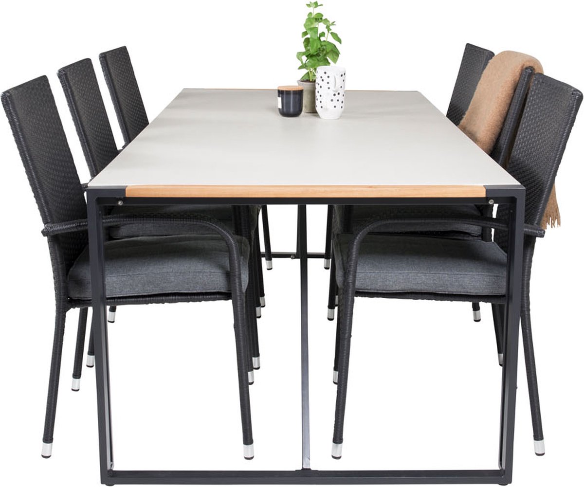 Texas Tuinmeubelset Tafel 100x200cm En 6 Stoel Anna, Grijs, Naturel. - Zwart