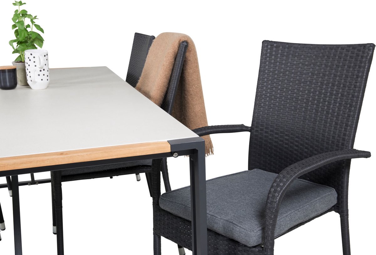 Texas Tuinmeubelset Tafel 100x200cm En 6 Stoel Anna, Grijs, Naturel. - Zwart