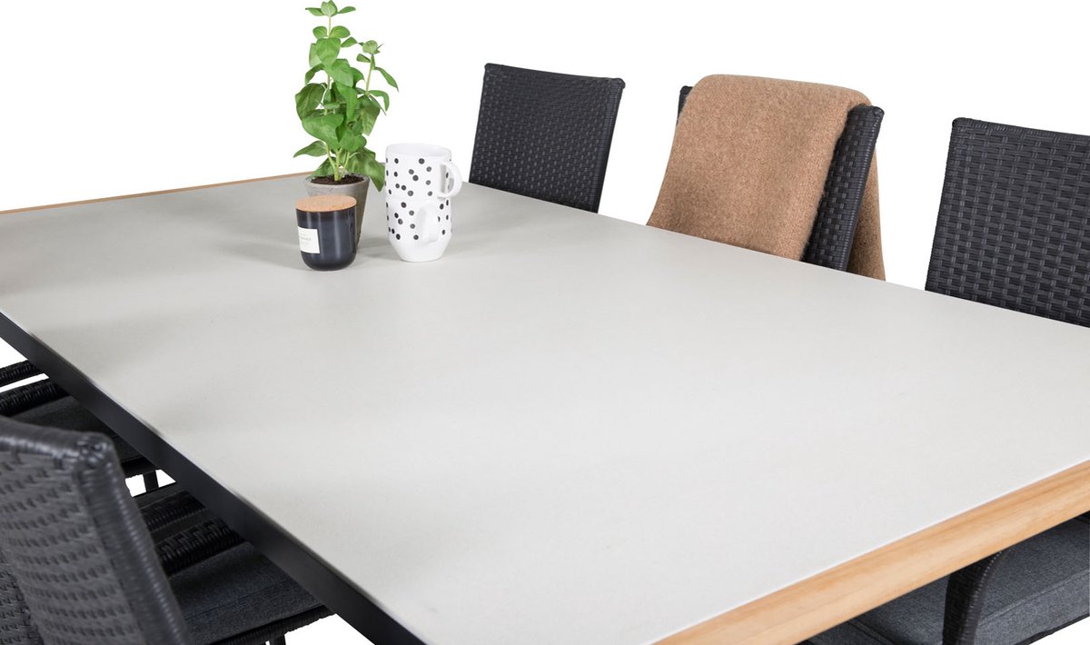 Texas Tuinmeubelset Tafel 100x200cm En 6 Stoel Anna, Grijs, Naturel. - Zwart