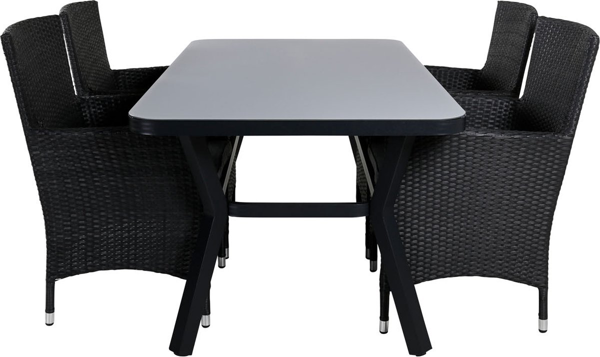 Virya Tuinmeubelset Tafel 90x160cm En 4 Stoel Malin, Grijs. - Zwart