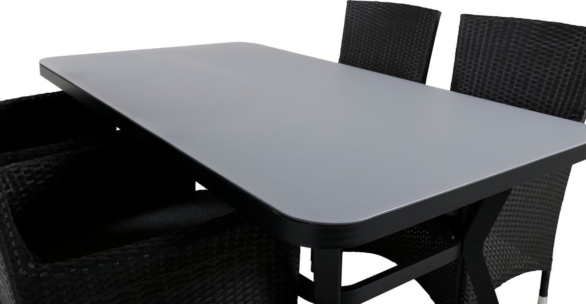 Virya Tuinmeubelset Tafel 90x160cm En 4 Stoel Malin, Grijs. - Zwart