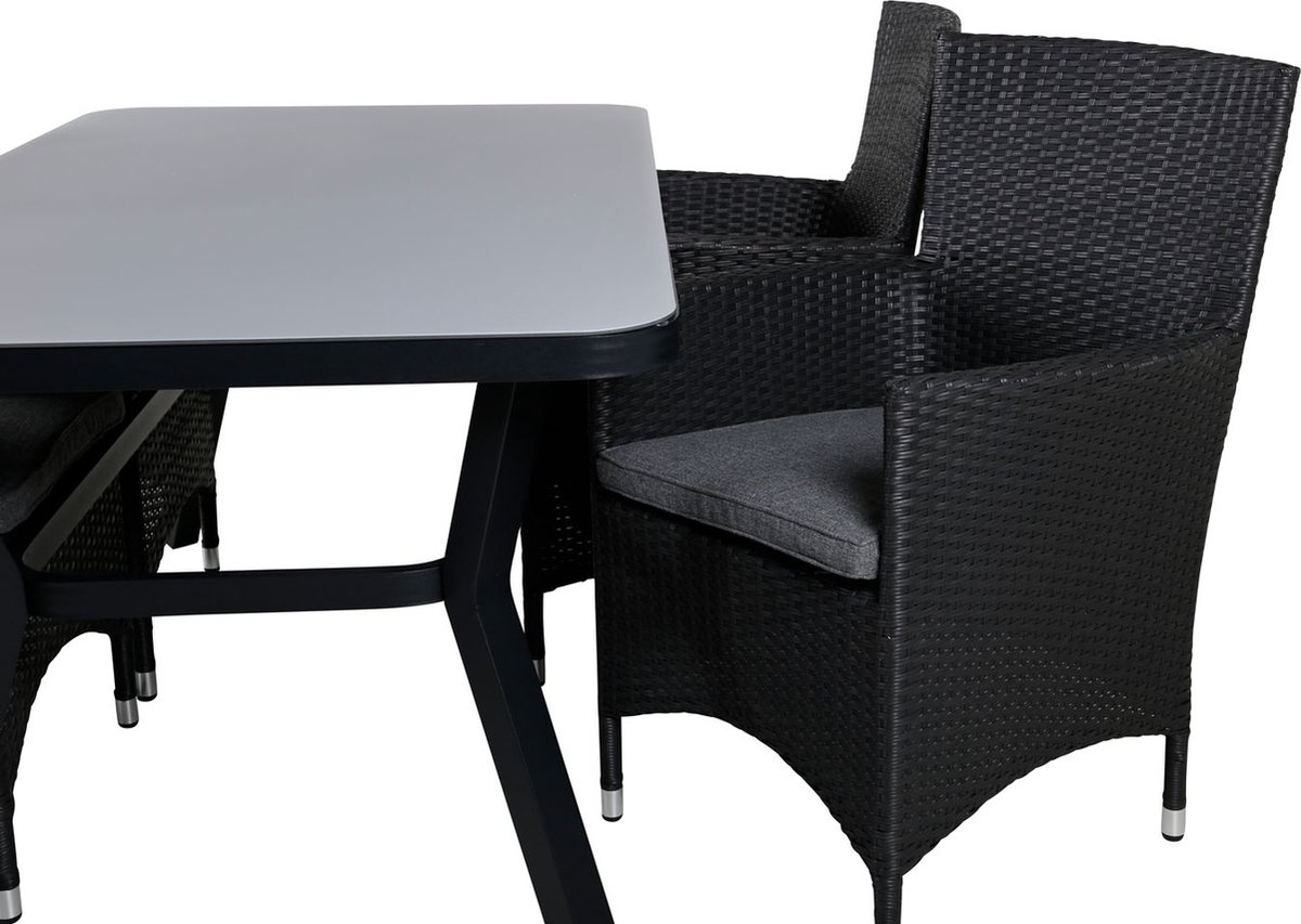 Virya Tuinmeubelset Tafel 90x160cm En 4 Stoel Malin, Grijs. - Zwart