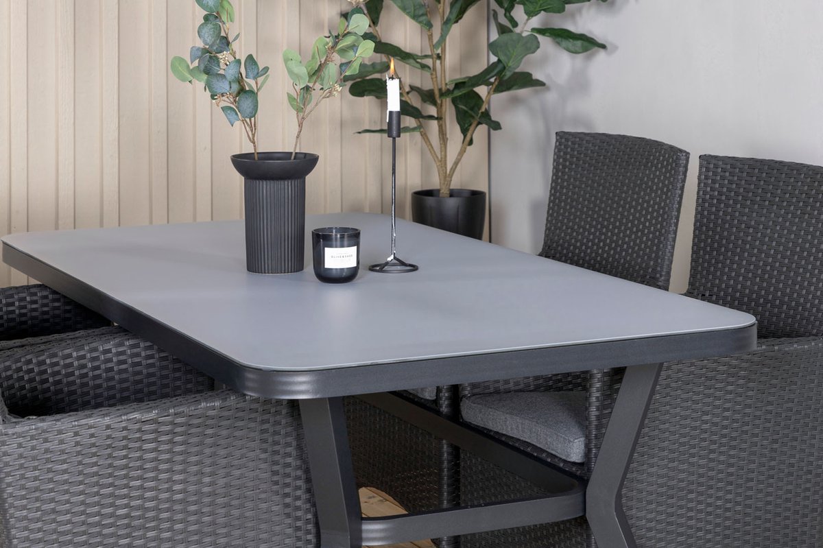 Virya Tuinmeubelset Tafel 90x160cm En 4 Stoel Malin, Grijs. - Zwart