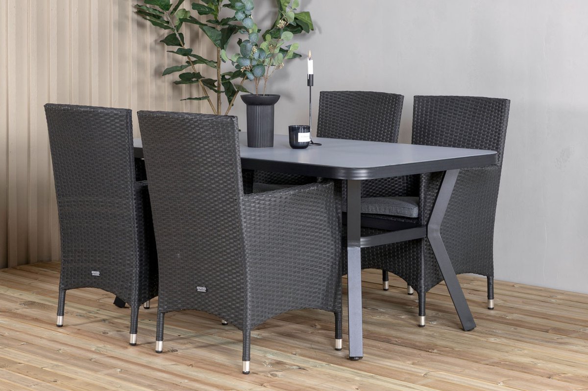 Virya Tuinmeubelset Tafel 90x160cm En 4 Stoel Malin, Grijs. - Zwart