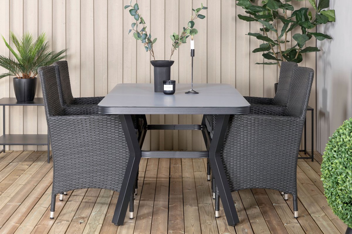 Virya Tuinmeubelset Tafel 90x160cm En 4 Stoel Malin, Grijs. - Zwart