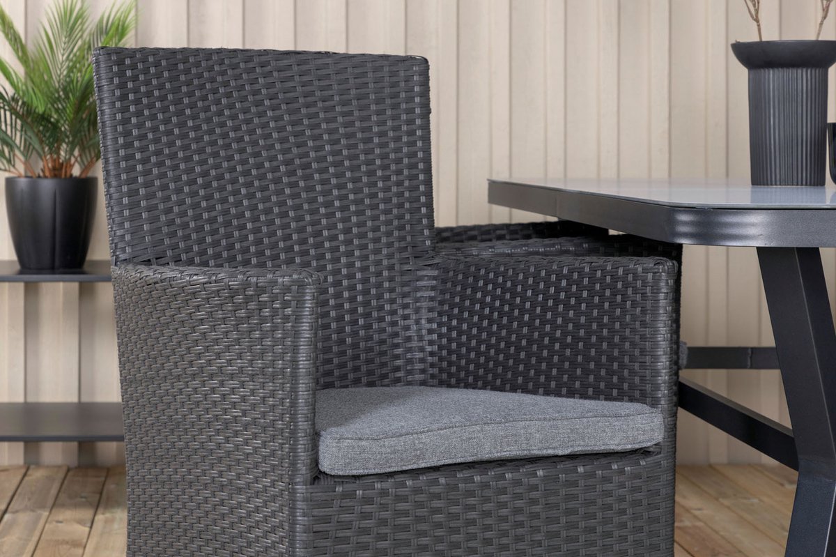 Virya Tuinmeubelset Tafel 90x160cm En 4 Stoel Malin, Grijs. - Zwart