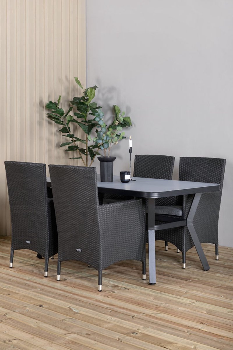 Virya Tuinmeubelset Tafel 90x160cm En 4 Stoel Malin, Grijs. - Zwart
