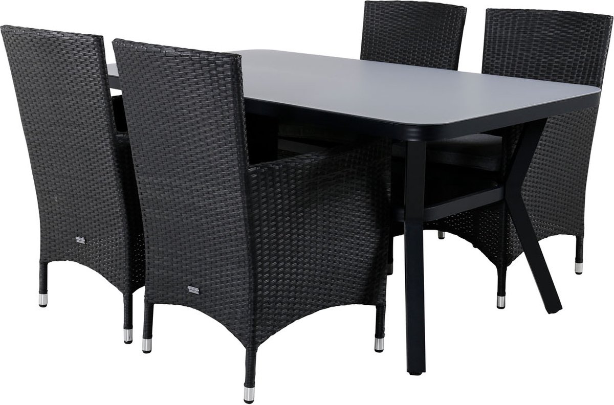Virya Tuinmeubelset Tafel 90x160cm En 4 Stoel Malin, Grijs. - Zwart