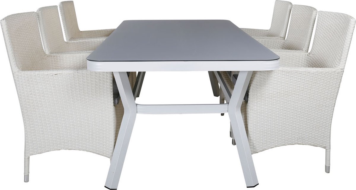 Virya Tuinmeubelset Tafel 100x200cm En 6 Stoel Malin, Grijs. - Wit