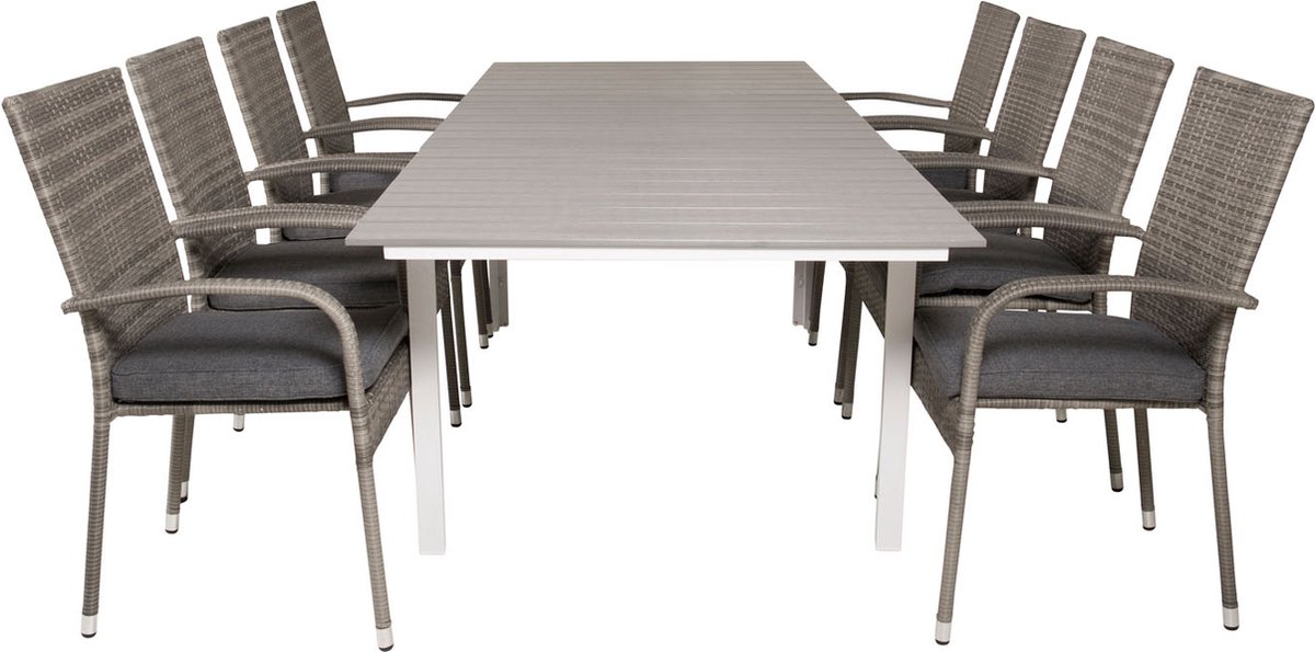 Levels Tuinmeubelset Tafel 100x160/240cm En 8 Stoel Anna. - Grijs