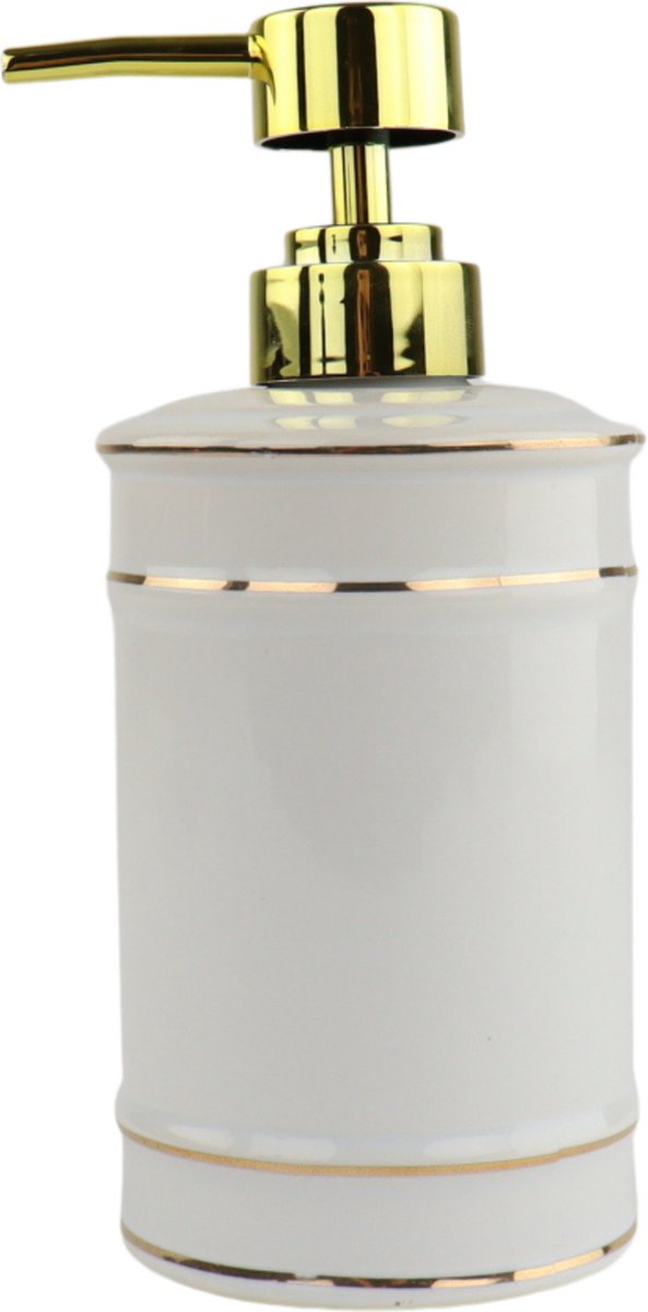 Orange85 Zeeppompje - Zeepdispenser - En Goud - 450ml - Keramiek - Badkamer - Wit