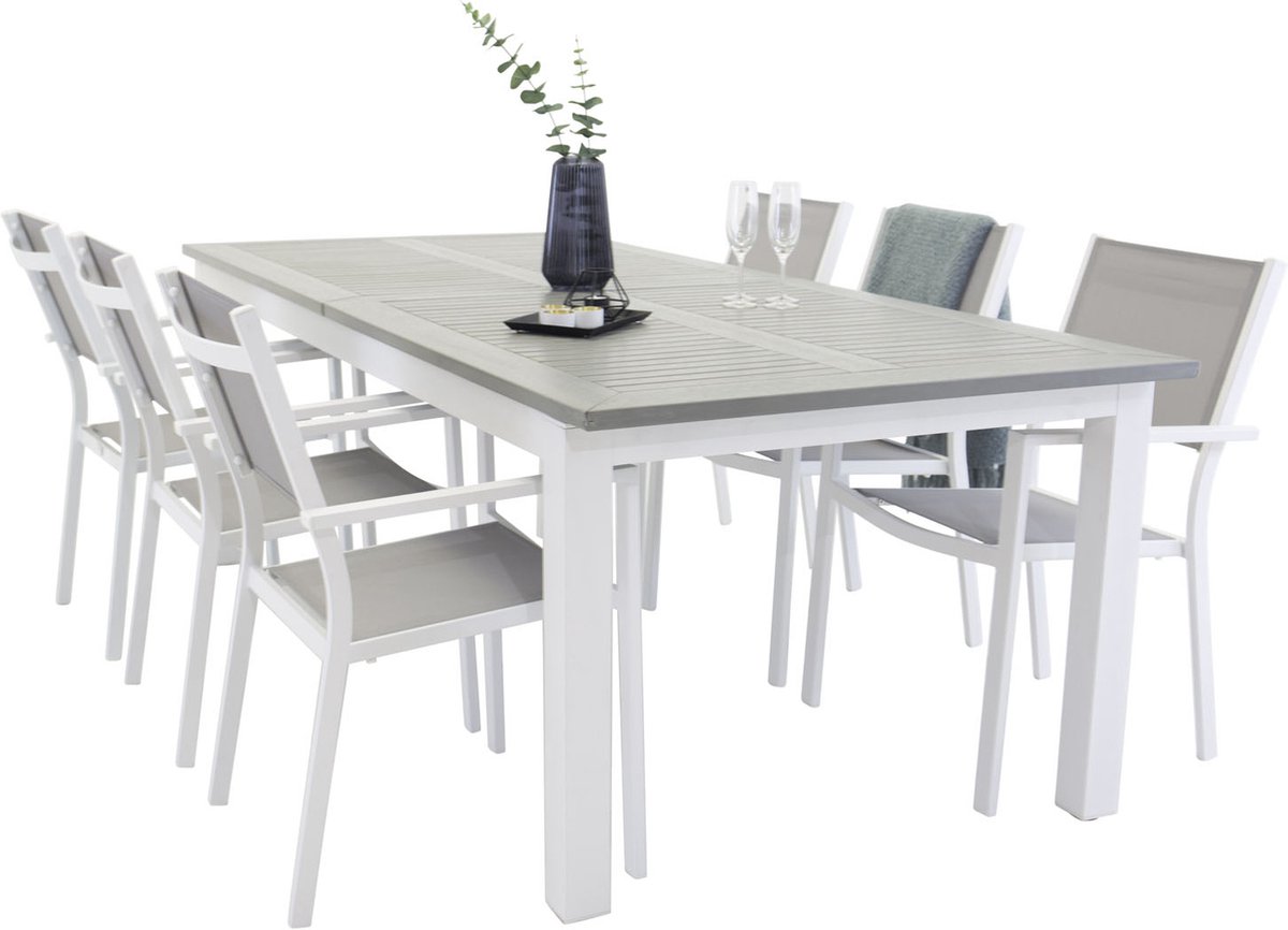 Albany Tuinmeubelset Tafel 100x224/324cm En 6 Stoel Stapel Copacabana,. - Grijs