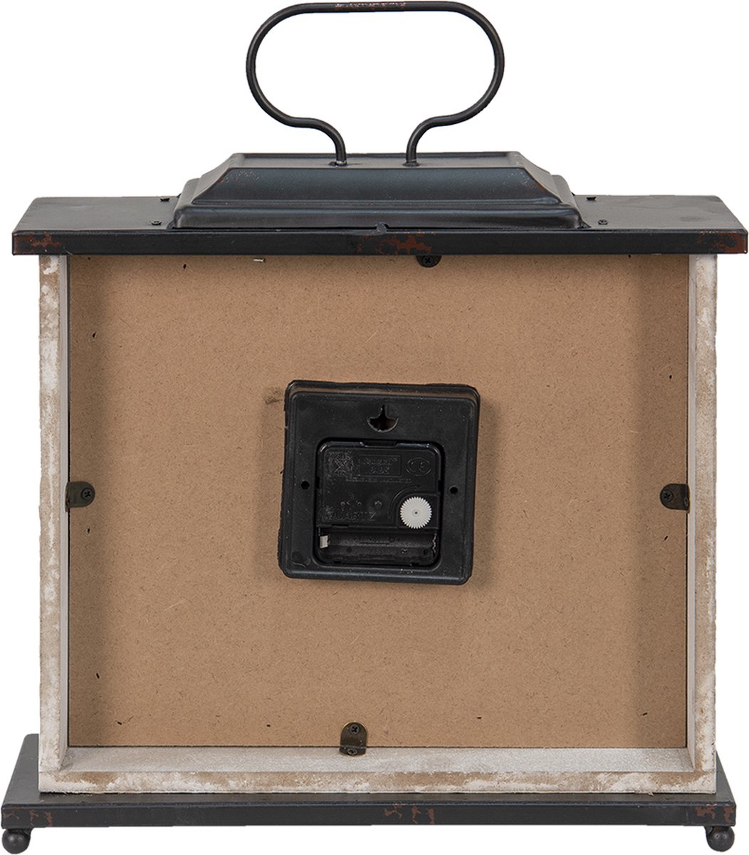 Clayre & Eef Tafelklok 36*10*32 Cm / 1*aa, Wit Hout, Ijzer Old Town Tafelklokken Binnen Staand Klokje Tafelklokje - Zwart