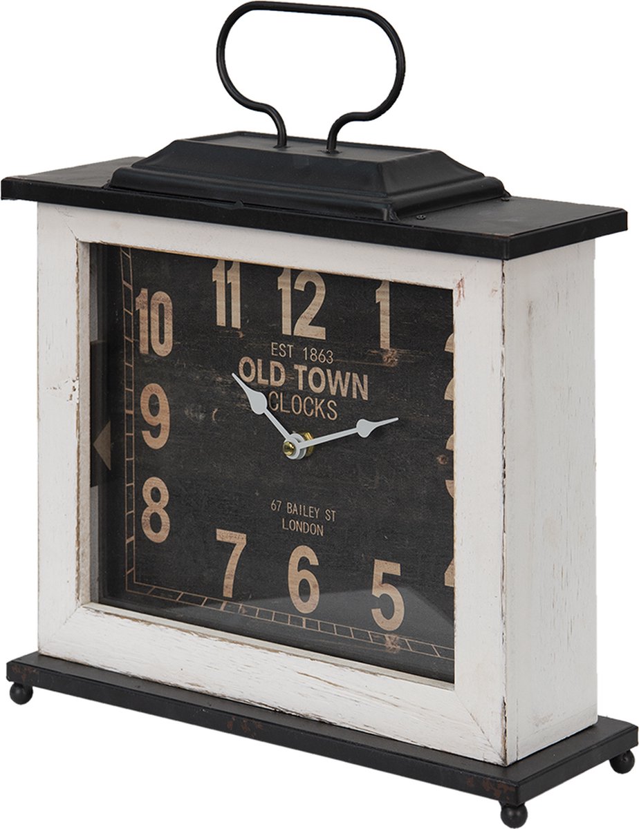 Clayre & Eef Tafelklok 36*10*32 Cm / 1*aa, Wit Hout, Ijzer Old Town Tafelklokken Binnen Staand Klokje Tafelklokje - Zwart