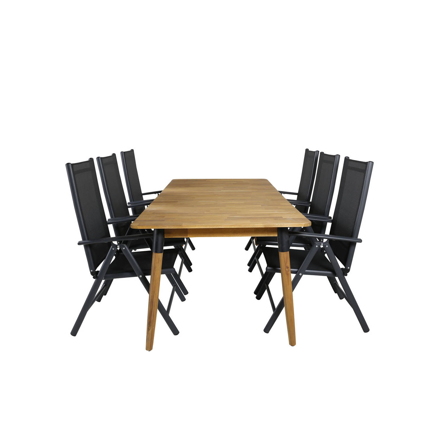 Julian Tuinmeubelset Tafel 100x210cm En 6 Stoel Break, Naturel. - Zwart