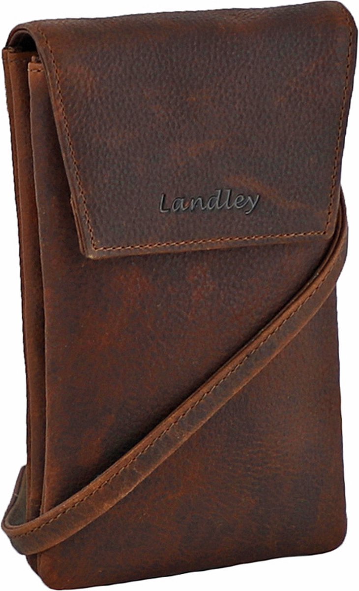 Landley Leren Dames Telefoontasje - Klein Schoudertasje - Phone Wallet - Leer - Cognac - Bruin