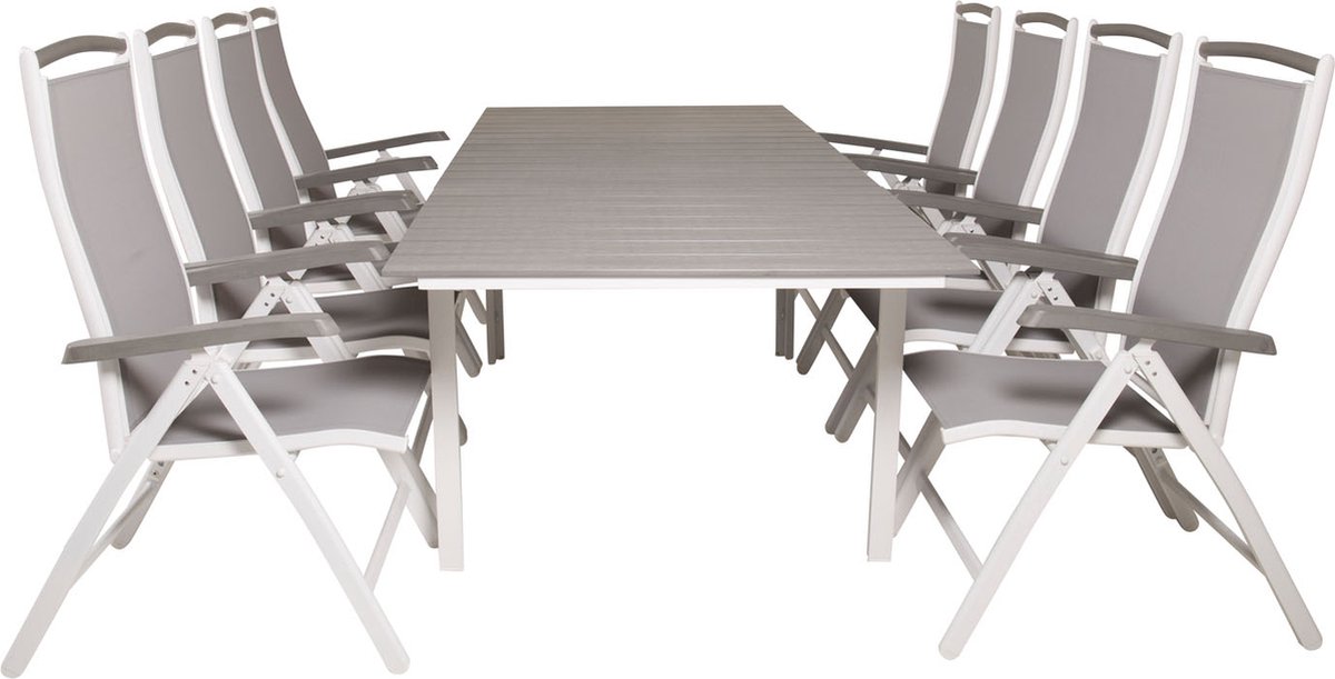 Levels Tuinmeubelset Tafel 100x160/240cm En 8 Stoel 5pos Albany, Grijs. - Wit