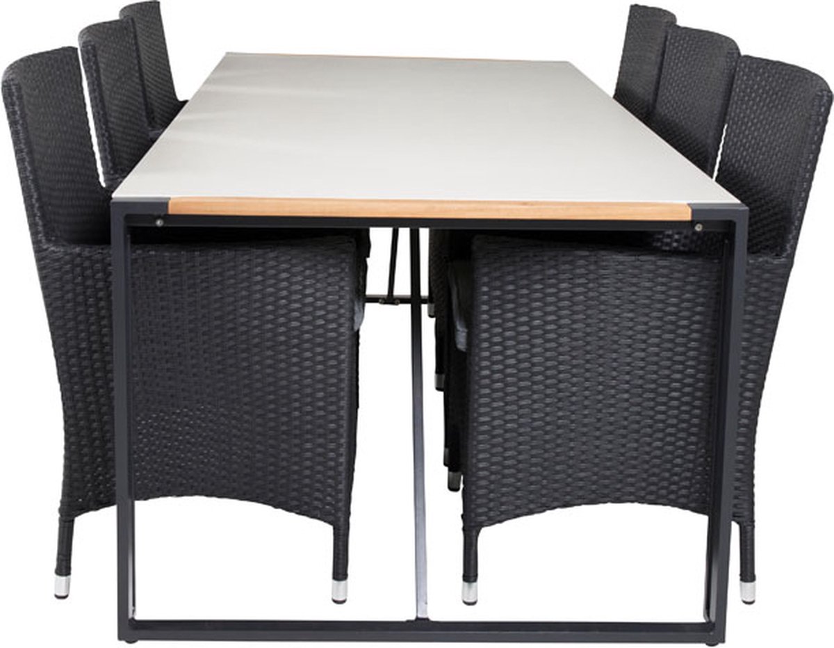 Texas Tuinmeubelset Tafel 100x200cm En 6 Stoel Malin, Naturel, Grijs. - Zwart