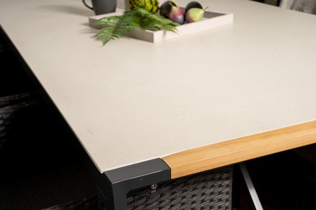 Texas Tuinmeubelset Tafel 100x200cm En 6 Stoel Malin, Naturel, Grijs. - Zwart